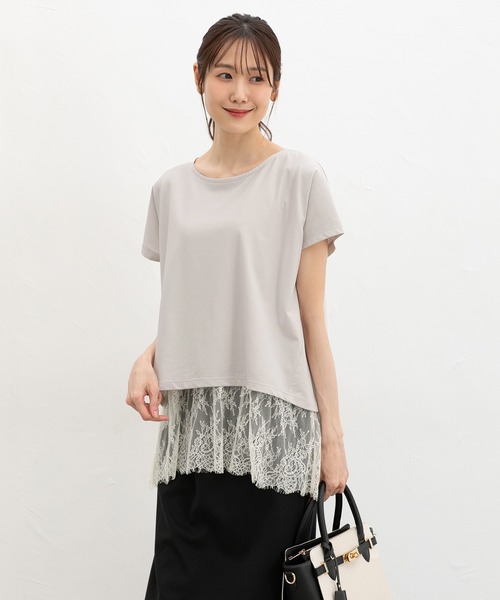Honeys(ハニーズ)の「【ハニさら・接触冷感・UVカット】レースレイヤードトップス(Tシャツ/カットソー・レディース・ブラック/ブルー/オレンジ/グレイッシュベージュ・M/3L/S/L/LL)」の13枚目の写真