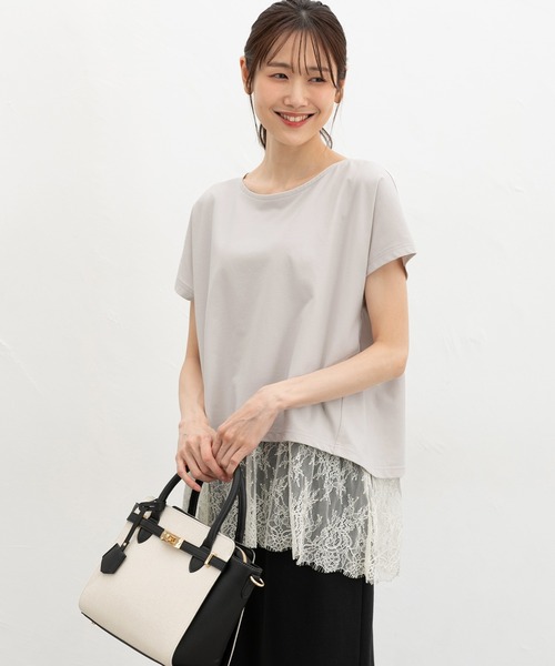 Honeys(ハニーズ)の「【ハニさら・接触冷感・UVカット】レースレイヤードトップス(Tシャツ/カットソー・レディース・ブラック/ブルー/オレンジ/グレイッシュベージュ・M/3L/S/L/LL)」の14枚目の写真