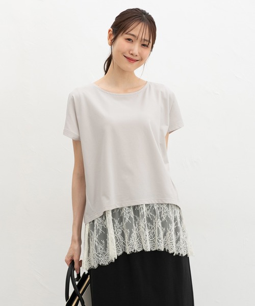 Honeys(ハニーズ)の「【ハニさら・接触冷感・UVカット】レースレイヤードトップス(Tシャツ/カットソー・レディース・ブラック/ブルー/オレンジ/グレイッシュベージュ・M/3L/S/L/LL)」の15枚目の写真