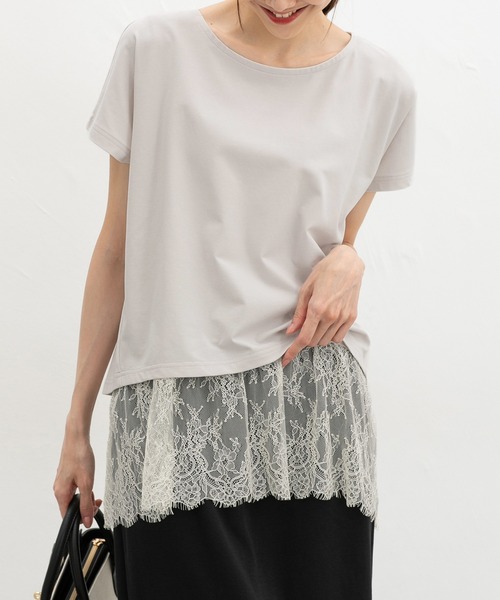 Honeys(ハニーズ)の「【ハニさら・接触冷感・UVカット】レースレイヤードトップス(Tシャツ/カットソー・レディース・ブラック/ブルー/オレンジ/グレイッシュベージュ・M/3L/S/L/LL)」の16枚目の写真