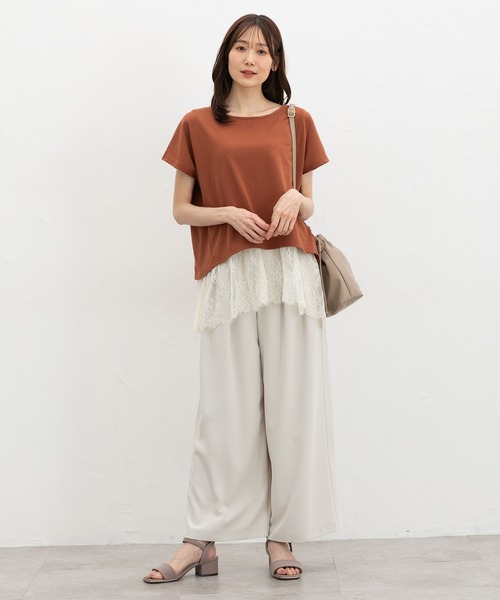 Honeys(ハニーズ)の「【ハニさら・接触冷感・UVカット】レースレイヤードトップス(Tシャツ/カットソー・レディース・ブラック/ブルー/オレンジ/グレイッシュベージュ・M/3L/S/L/LL)」の17枚目の写真