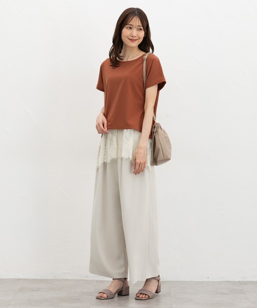 Honeys(ハニーズ)の「【ハニさら・接触冷感・UVカット】レースレイヤードトップス(Tシャツ/カットソー・レディース・ブラック/ブルー/オレンジ/グレイッシュベージュ・M/3L/S/L/LL)」の18枚目の写真