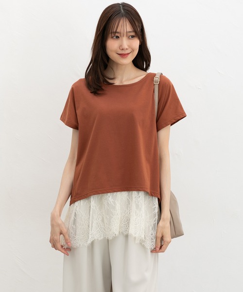 Honeys(ハニーズ)の「【ハニさら・接触冷感・UVカット】レースレイヤードトップス(Tシャツ/カットソー・レディース・ブラック/ブルー/オレンジ/グレイッシュベージュ・M/3L/S/L/LL)」の19枚目の写真