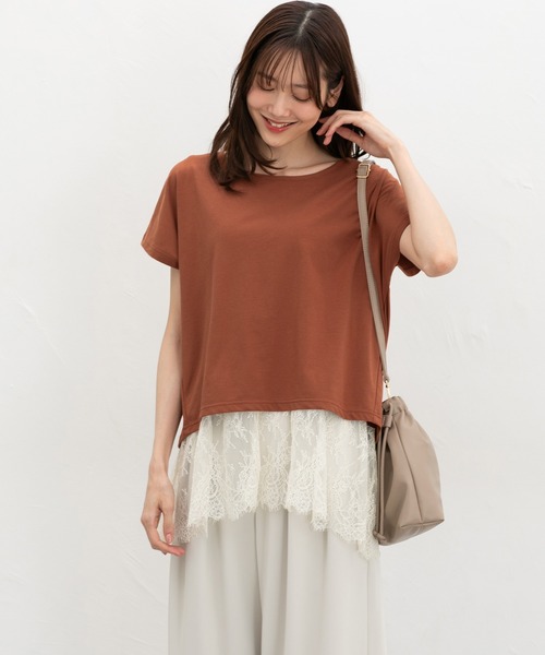 Honeys(ハニーズ)の「【ハニさら・接触冷感・UVカット】レースレイヤードトップス(Tシャツ/カットソー・レディース・ブラック/ブルー/オレンジ/グレイッシュベージュ・M/3L/S/L/LL)」の20枚目の写真
