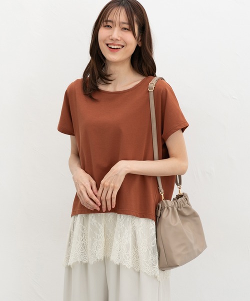 Honeys(ハニーズ)の「【ハニさら・接触冷感・UVカット】レースレイヤードトップス(Tシャツ/カットソー・レディース・ブラック/ブルー/オレンジ/グレイッシュベージュ・M/3L/S/L/LL)」の21枚目の写真