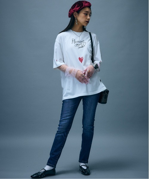 GEVS.(ジェイヴィス)の「綿100%ロゴプリントTシャツ<大きいサイズ有>GEVS.(Tシャツ/カットソー・レディース・スミクロ/オフホワイト・5L/4L/3L/LL/L/M)」の10枚目の写真
