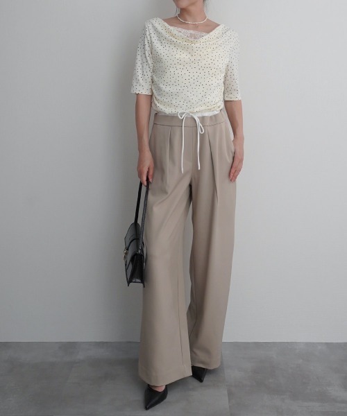 Rashik(ラシク)の「【Rashik】レースドッキングドットTシャツ 半袖 カットソー Tシャツ ポルカドット(Tシャツ/カットソー・レディース・ブラック/アイボリー・FREE)」の5枚目の写真