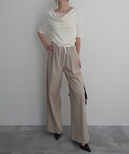 Rashik(ラシク)の「【Rashik】レースドッキングドットTシャツ 半袖 カットソー Tシャツ ポルカドット(Tシャツ/カットソー・レディース・ブラック/アイボリー・FREE)」の6枚目の写真