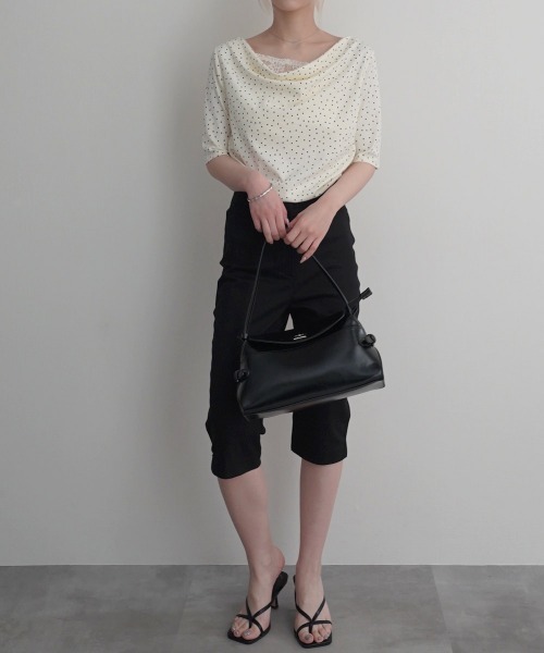 Rashik(ラシク)の「【Rashik】レースドッキングドットTシャツ 半袖 カットソー Tシャツ ポルカドット(Tシャツ/カットソー・レディース・ブラック/アイボリー・FREE)」の7枚目の写真