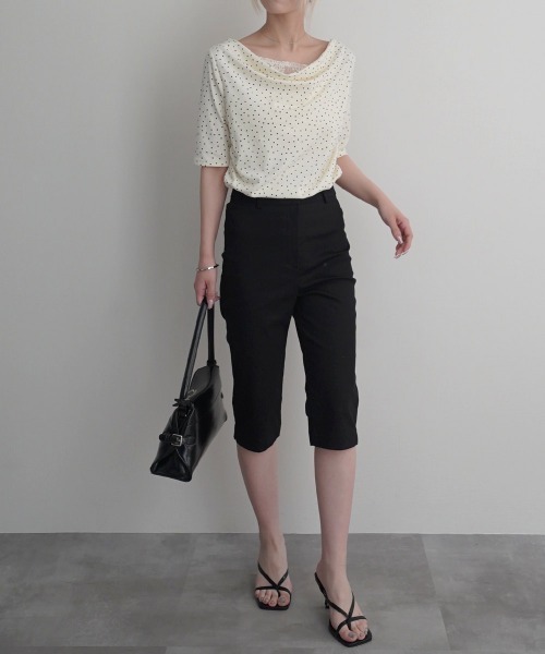 Rashik(ラシク)の「【Rashik】レースドッキングドットTシャツ 半袖 カットソー Tシャツ ポルカドット(Tシャツ/カットソー・レディース・ブラック/アイボリー・FREE)」の8枚目の写真