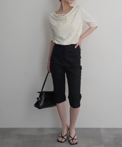 Rashik(ラシク)の「【Rashik】レースドッキングドットTシャツ 半袖 カットソー Tシャツ ポルカドット(Tシャツ/カットソー・レディース・ブラック/アイボリー・FREE)」の9枚目の写真