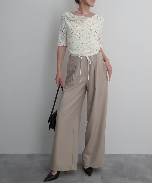 Rashik(ラシク)の「【Rashik】レースドッキングドットTシャツ 半袖 カットソー Tシャツ ポルカドット(Tシャツ/カットソー・レディース・ブラック/アイボリー・FREE)」の4枚目の写真