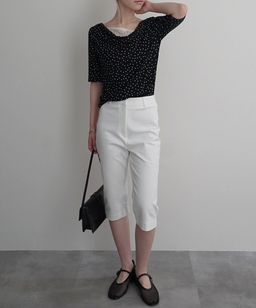 Rashik(ラシク)の「【Rashik】レースドッキングドットTシャツ 半袖 カットソー Tシャツ ポルカドット(Tシャツ/カットソー・レディース・ブラック/アイボリー・FREE)」の11枚目の写真