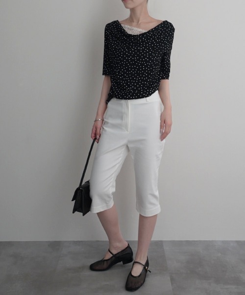 Rashik(ラシク)の「【Rashik】レースドッキングドットTシャツ 半袖 カットソー Tシャツ ポルカドット(Tシャツ/カットソー・レディース・ブラック/アイボリー・FREE)」の12枚目の写真