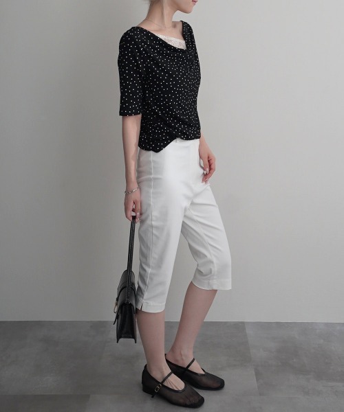 Rashik(ラシク)の「【Rashik】レースドッキングドットTシャツ 半袖 カットソー Tシャツ ポルカドット(Tシャツ/カットソー・レディース・ブラック/アイボリー・FREE)」の14枚目の写真