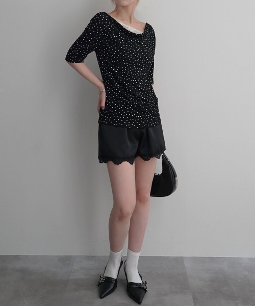 Rashik(ラシク)の「【Rashik】レースドッキングドットTシャツ 半袖 カットソー Tシャツ ポルカドット(Tシャツ/カットソー・レディース・ブラック/アイボリー・FREE)」の16枚目の写真