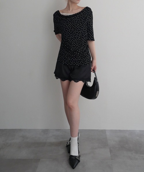 Rashik(ラシク)の「【Rashik】レースドッキングドットTシャツ 半袖 カットソー Tシャツ ポルカドット(Tシャツ/カットソー・レディース・ブラック/アイボリー・FREE)」の18枚目の写真