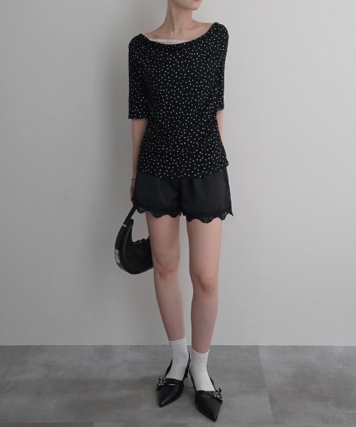 Rashik(ラシク)の「【Rashik】レースドッキングドットTシャツ 半袖 カットソー Tシャツ ポルカドット(Tシャツ/カットソー・レディース・ブラック/アイボリー・FREE)」の17枚目の写真