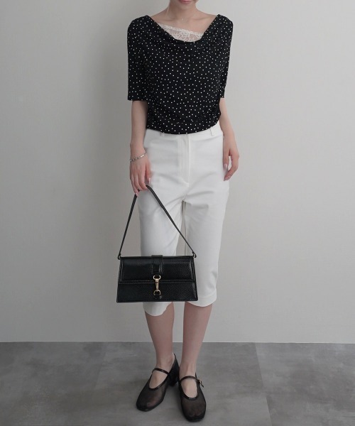 Rashik(ラシク)の「【Rashik】レースドッキングドットTシャツ 半袖 カットソー Tシャツ ポルカドット(Tシャツ/カットソー・レディース・ブラック/アイボリー・FREE)」の15枚目の写真