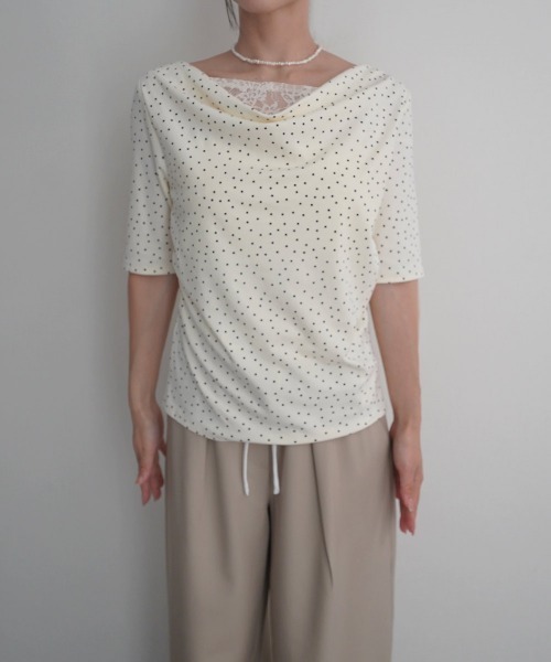 Rashik(ラシク)の「【Rashik】レースドッキングドットTシャツ 半袖 カットソー Tシャツ ポルカドット(Tシャツ/カットソー・レディース・ブラック/アイボリー・FREE)」の19枚目の写真