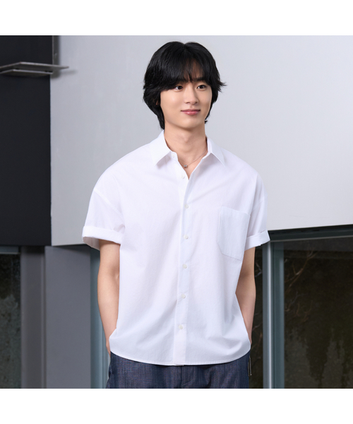 HYOJI（ヒョージ）の「26 SS セミクロップバイオウォッシュド[半袖]シャツ（4カラー）（シャツ/ブラウス・メンズ・ホワイト/スカイブルー/ネイビー/ブルー・L/XL/S/M）」の2枚目の写真