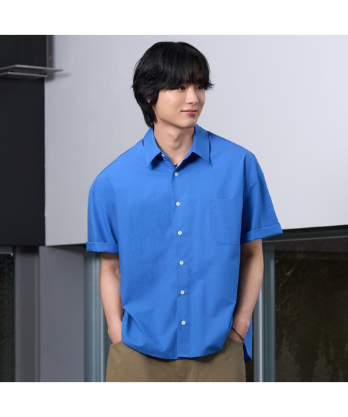 HYOJI（ヒョージ）の「26 SS セミクロップバイオウォッシュド[半袖]シャツ（4カラー）（シャツ/ブラウス・メンズ・ホワイト/スカイブルー/ネイビー/ブルー・L/XL/S/M）」の4枚目の写真