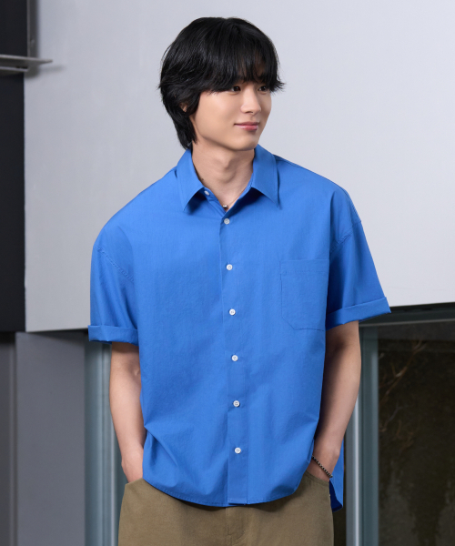 HYOJI（ヒョージ）の「26 SS セミクロップバイオウォッシュド[半袖]シャツ（4カラー）（シャツ/ブラウス・メンズ・ホワイト/スカイブルー/ネイビー/ブルー・L/XL/S/M）」の10枚目の写真
