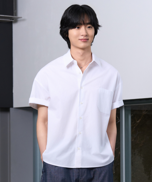 HYOJI（ヒョージ）の「26 SS セミクロップバイオウォッシュド[半袖]シャツ（4カラー）（シャツ/ブラウス・メンズ・ホワイト/スカイブルー/ネイビー/ブルー・L/XL/S/M）」の11枚目の写真