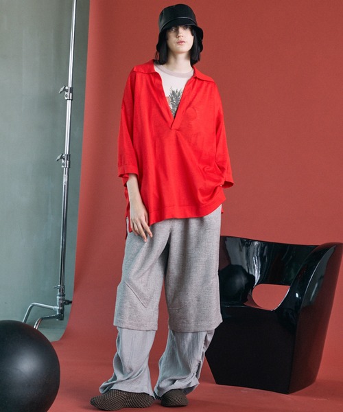 MAISON SPECIAL(メゾンスペシャル)の「《UNISEX》Tweed Layered Prime-Wide Shirring Detail Pants/ツイードレイヤードプライムワイドシャーリングディティールパンツ【MAISON SPECIAL/メゾンスペシャル】(その他パンツ・メンズ・ブラック/ライトグレー・2/1/0)」の6枚目の写真