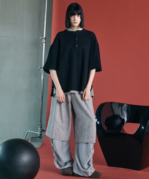 MAISON SPECIAL(メゾンスペシャル)の「《UNISEX》Tweed Layered Prime-Wide Shirring Detail Pants/ツイードレイヤードプライムワイドシャーリングディティールパンツ【MAISON SPECIAL/メゾンスペシャル】(その他パンツ・メンズ・ブラック/ライトグレー・2/1/0)」の7枚目の写真