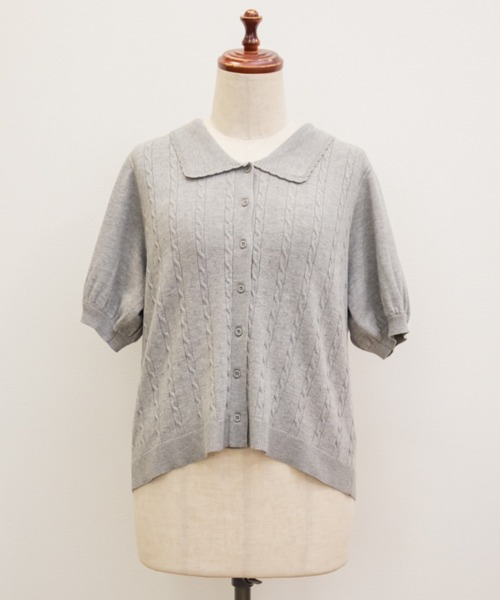 CLETTE（クレット）の「ラウンドカラーケーブルニット（ニット/セーター・レディース・パープル/イエロー/グレー・4L/LL/3L）」の5枚目の写真