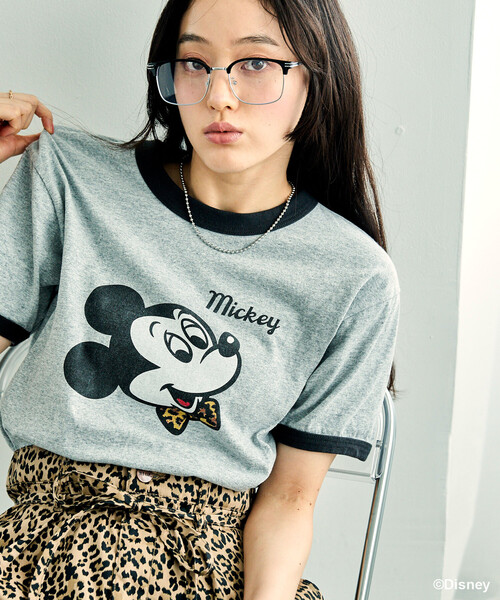 FREAK'S STORE(フリークスストア)の「GOOD ROCK SPEED × FREAK'S STORE/グッドスピード 【MICKEY MOUSE】 Leopard logo ringer Tシャツ/ミッキーマウス/ 別注レオパード柄 ロゴリンガーTシャツ(Tシャツ/カットソー・レディース・オフホワイト/ライトグレー・フリ-)」の8枚目の写真