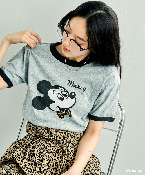 FREAK'S STORE(フリークスストア)の「GOOD ROCK SPEED × FREAK'S STORE/グッドスピード 【MICKEY MOUSE】 Leopard logo ringer Tシャツ/ミッキーマウス/ 別注レオパード柄 ロゴリンガーTシャツ(Tシャツ/カットソー・レディース・オフホワイト/ライトグレー・フリ-)」の9枚目の写真