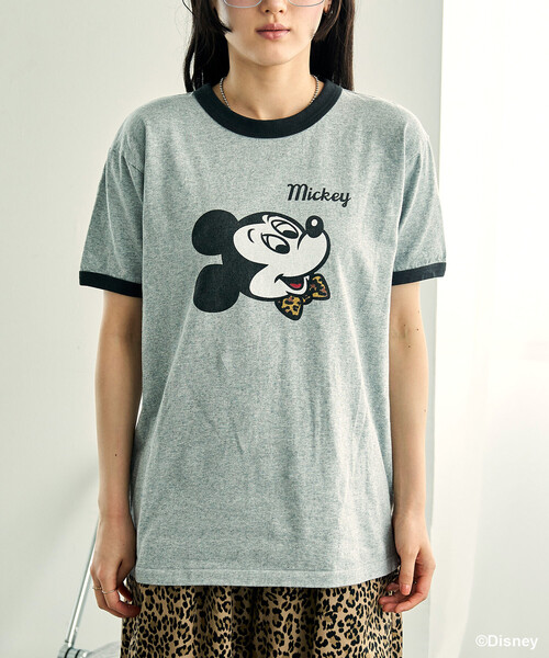 FREAK'S STORE(フリークスストア)の「GOOD ROCK SPEED × FREAK'S STORE/グッドスピード 【MICKEY MOUSE】 Leopard logo ringer Tシャツ/ミッキーマウス/ 別注レオパード柄 ロゴリンガーTシャツ(Tシャツ/カットソー・レディース・オフホワイト/ライトグレー・フリ-)」の10枚目の写真