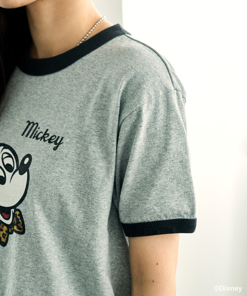 FREAK'S STORE(フリークスストア)の「GOOD ROCK SPEED × FREAK'S STORE/グッドスピード 【MICKEY MOUSE】 Leopard logo ringer Tシャツ/ミッキーマウス/ 別注レオパード柄 ロゴリンガーTシャツ(Tシャツ/カットソー・レディース・オフホワイト/ライトグレー・フリ-)」の14枚目の写真