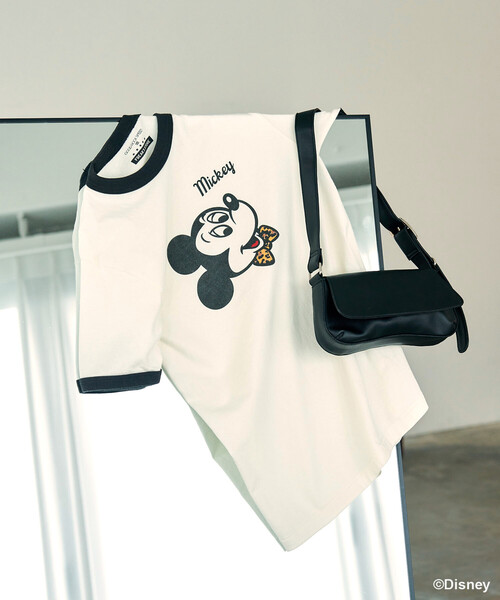 FREAK'S STORE(フリークスストア)の「GOOD ROCK SPEED × FREAK'S STORE/グッドスピード 【MICKEY MOUSE】 Leopard logo ringer Tシャツ/ミッキーマウス/ 別注レオパード柄 ロゴリンガーTシャツ(Tシャツ/カットソー・レディース・オフホワイト/ライトグレー・フリ-)」の18枚目の写真