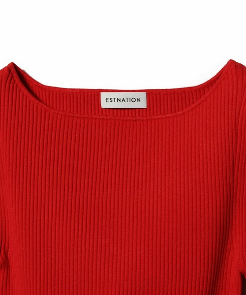 ESTNATION(エストネーション)の「ESTNATION / 五分袖ボートネックニット(Tシャツ/カットソー・レディース・ブラック/オフホワイト/レッド/ライトベージュ・FREE)」の8枚目の写真