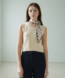 Round Crop Knit Sleeveless (Beige)