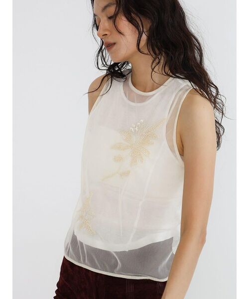 FIKA.(フィーカ)の「Sheer embroidered tulle top(シャツ/ブラウス・レディース・ブラック/ホワイト系・MEDIUM)」の1枚目の写真