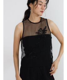Sheer embroidered tulle top