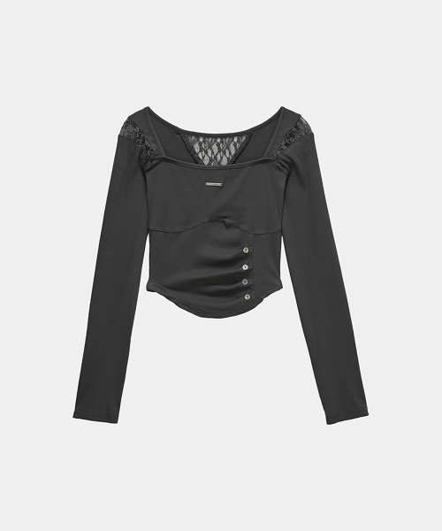 ETRE AU SOMMET(エトレオソメ)の「Bust Line Pintuck Detail Long Sleeve (Dark Gray)(Tシャツ/カットソー・レディース・ダークグレー・FREE)」の2枚目の写真