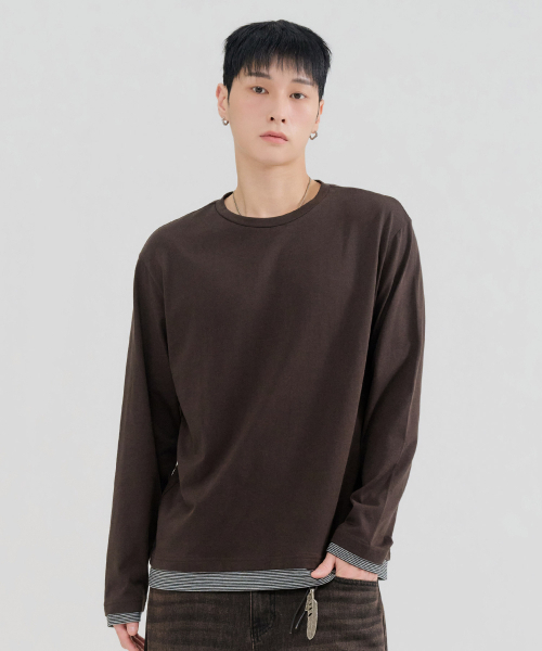 CHASECULT(チェイスカルト)の「メンズ レイヤード長袖Tシャツ-FERK5111B08(Tシャツ/カットソー・メンズ・ブラウン・100/105/95)」の1枚目の写真