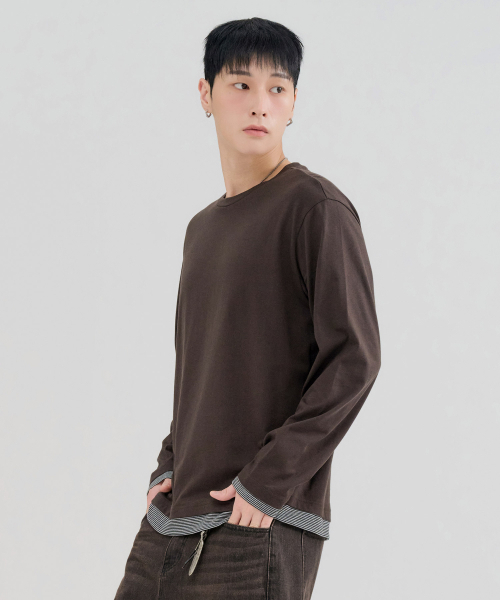 CHASECULT(チェイスカルト)の「メンズ レイヤード長袖Tシャツ-FERK5111B08(Tシャツ/カットソー・メンズ・ブラウン・100/105/95)」の2枚目の写真