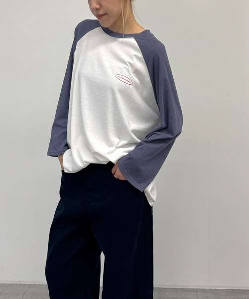 CANAL JEAN(キャナルジーン)の「Lakey Park 胸ロゴ配色ラグランロンT(Tシャツ/カットソー・レディース・ネイビー/パープル・ONE SIZE)」の8枚目の写真