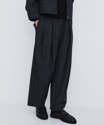 【数量限定】CUBA CHECK 2タックワイドパンツ |愛知ウール/防臭/ムレ防止