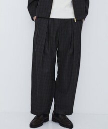 【数量限定】CUBA CHECK 2タックワイドパンツ |愛知ウール/防臭/ムレ防止