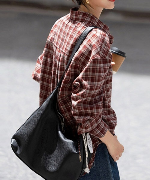 ONEP STAR(ワンピスター)の「チェック柄ベーシック長袖シャツ(シャツ/ブラウス・レディース・ワインレッド・MEDIUM/X-LARGE/LARGE)」の7枚目の写真