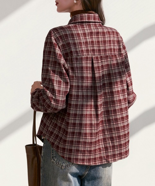 ONEP STAR(ワンピスター)の「チェック柄ベーシック長袖シャツ(シャツ/ブラウス・レディース・ワインレッド・MEDIUM/X-LARGE/LARGE)」の9枚目の写真