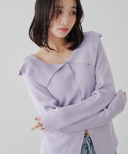 DISCOAT(ディスコート)の「前後2WAYビッグカラーニット(ニット/セーター・レディース・ブラック系その他/ダークグレー/ブラウン系その他/オフホワイト/レッド/パープル/ブラック/グリーン系・FREE)」の7枚目の写真