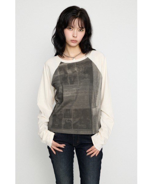 LAGUA GEM(ラグアジェム)の「PHOTO PRINT RAGLAN トップス(Tシャツ/カットソー・レディース・ブラック/ホワイト・FREE)」の8枚目の写真
